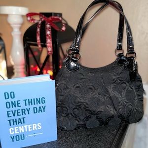 Coach Signature C Op-art Black Canvas Patent Leather Trim Small Handbag Purse